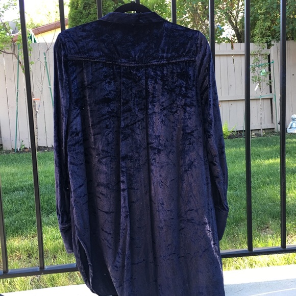 Anthro Maeve Navy Velvet Button Down Tunic - Picture 6 of 6
